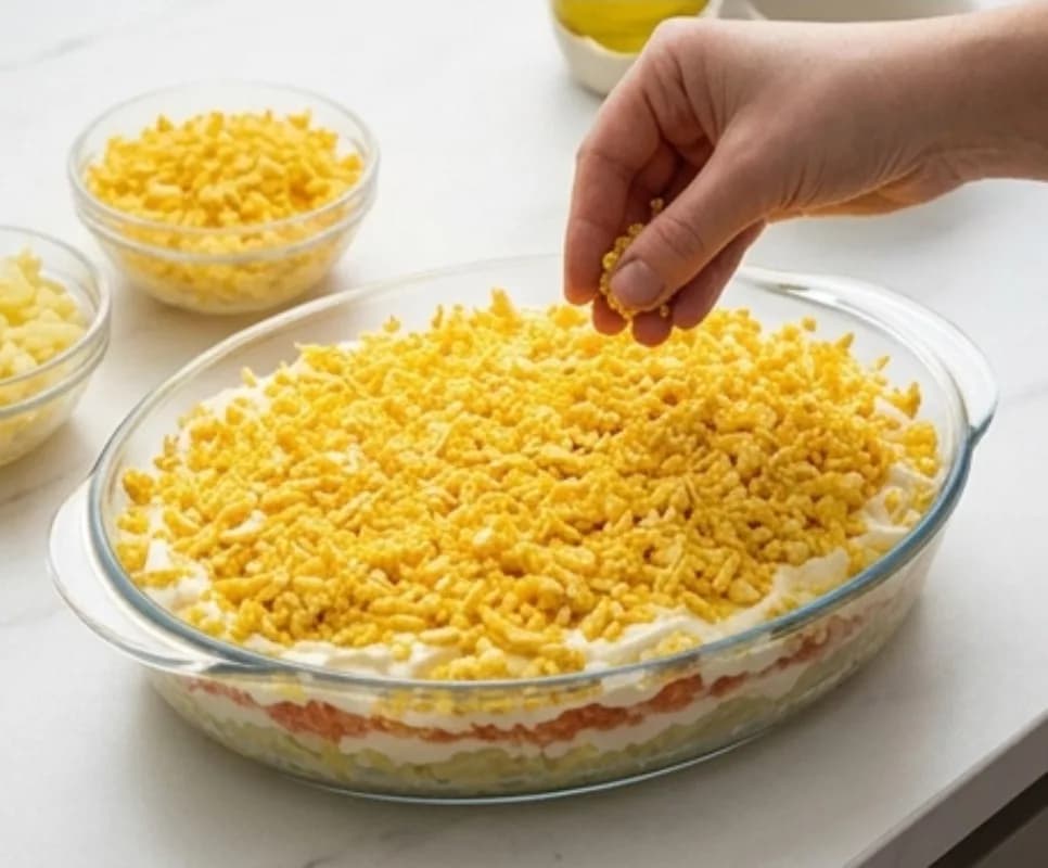 Пятый и шестой слои: картофель и желтки