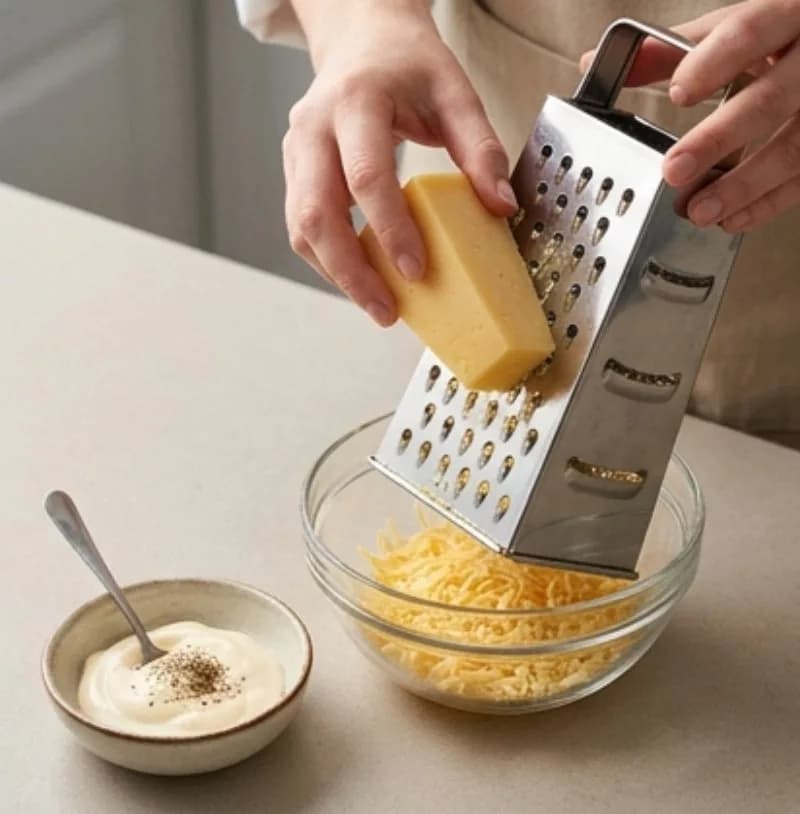 Grate Cheese and Mix Dressing