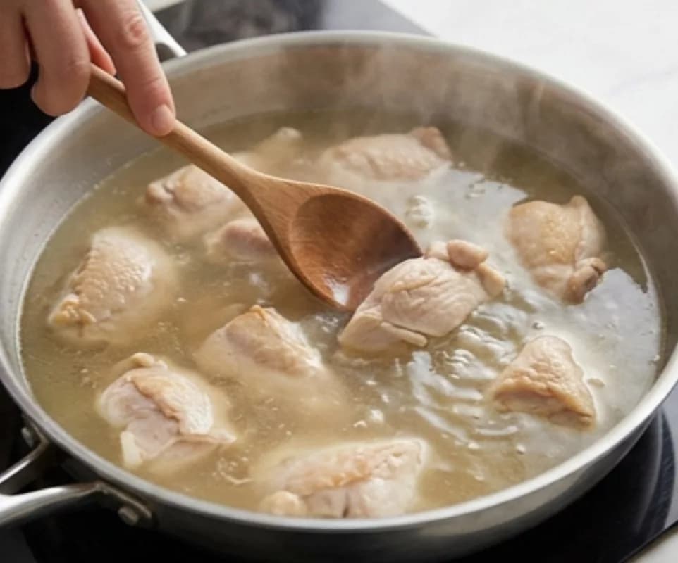 Briefly simmer the chicken