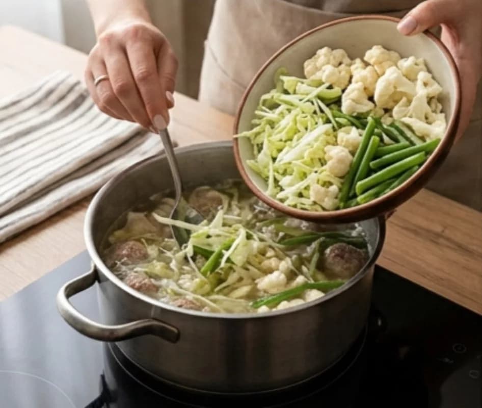 Add Meatballs and Vegetables