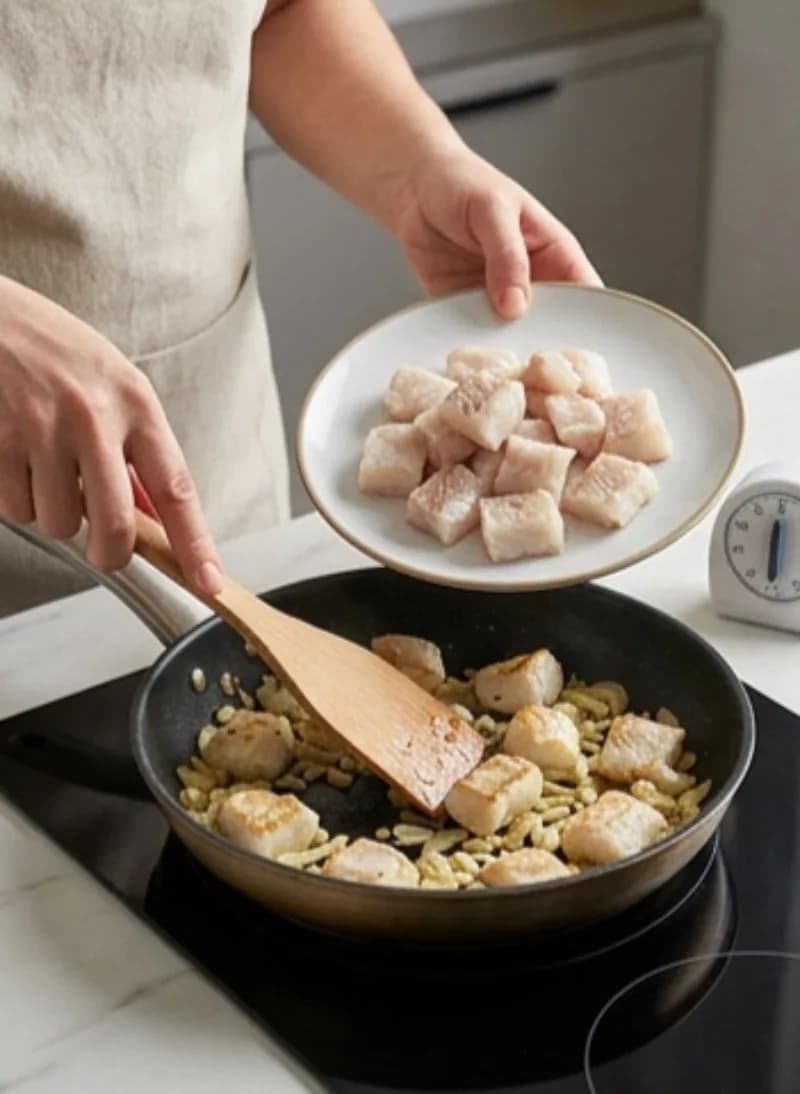 Fry the fish with onions