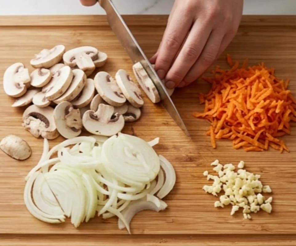 Prepare the vegetables and mushrooms