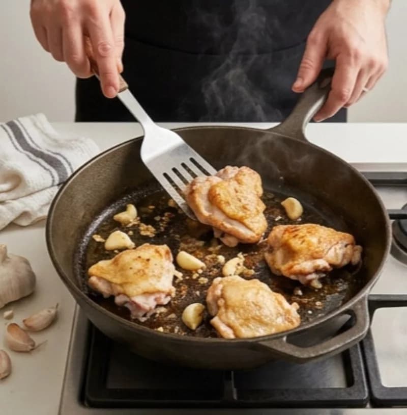 Sear with garlic