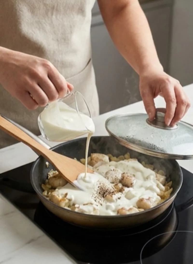 Add sour cream and simmer