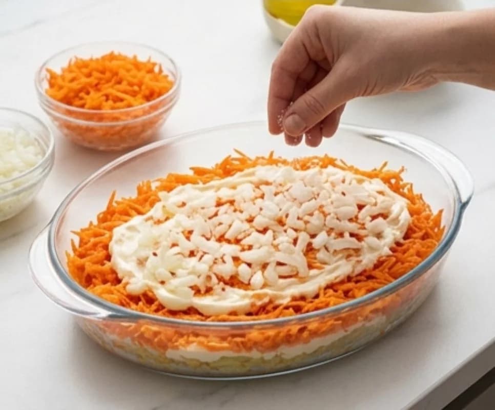 Третий и четвёртый слои: морковь и лук