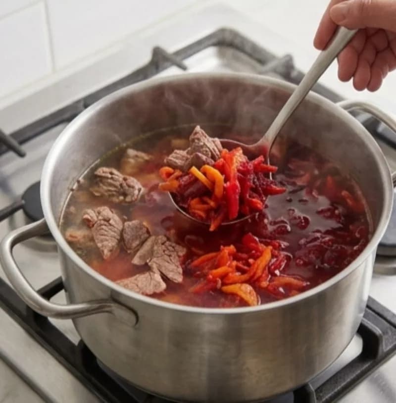 Добавление мяса и зажарки
