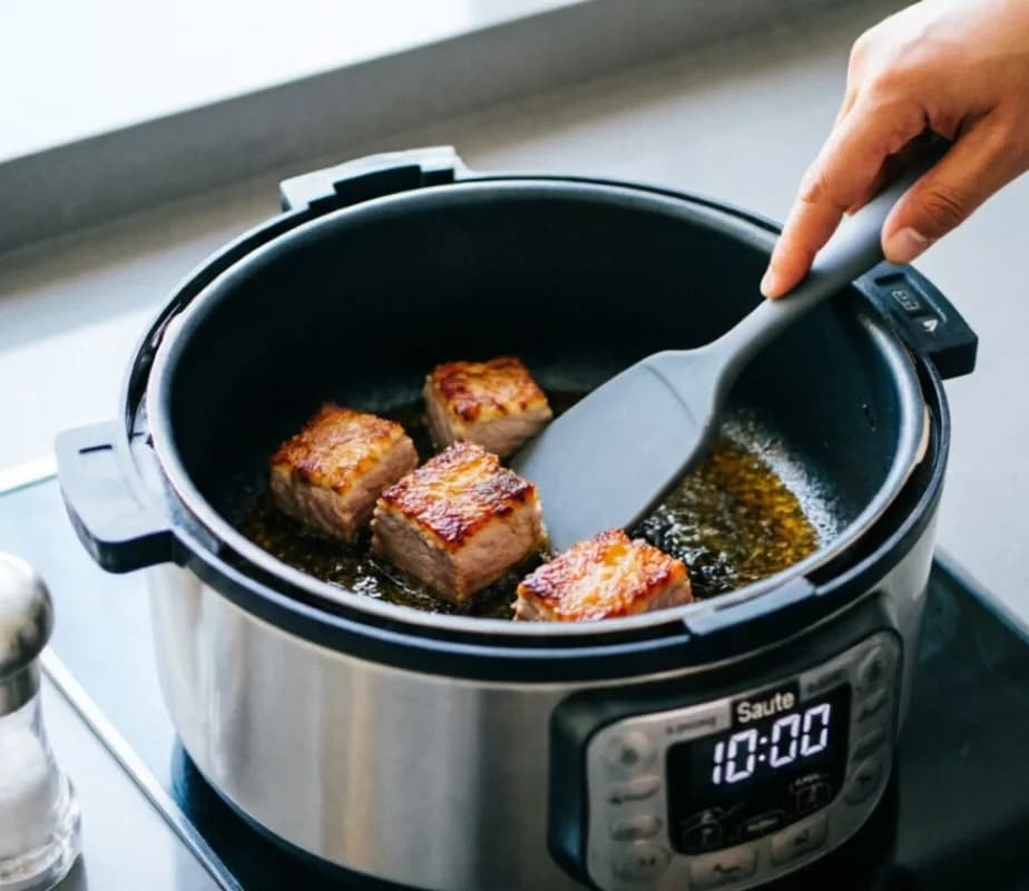 Обжарьте мясо в мультиварке