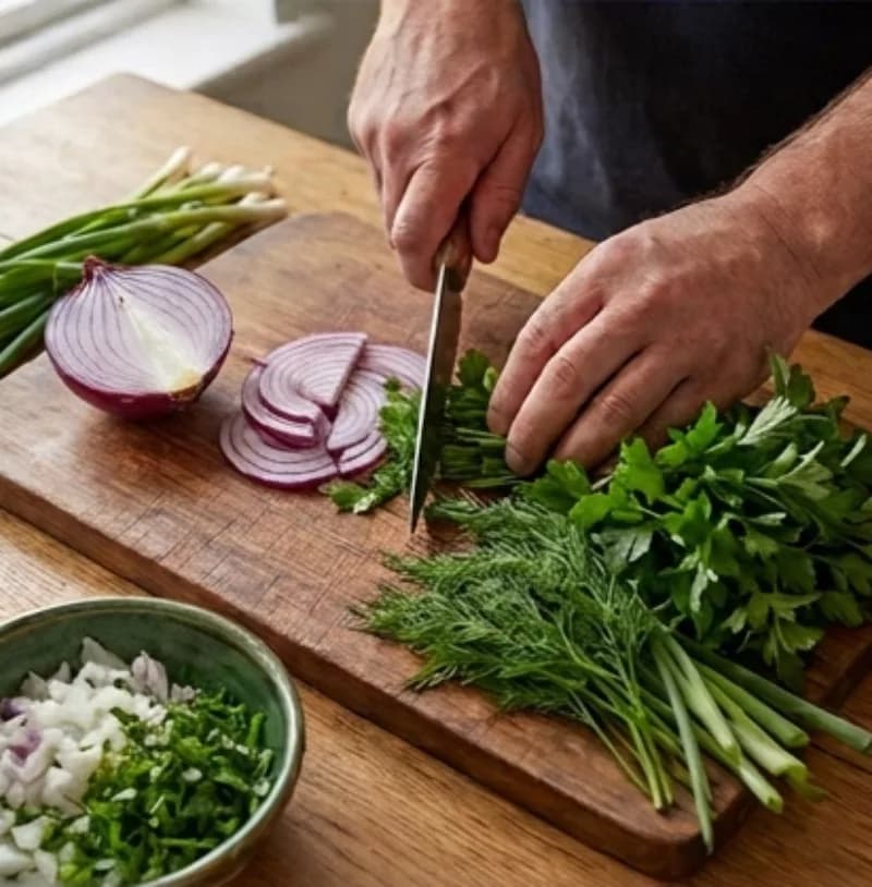 Slice Onion and Herbs