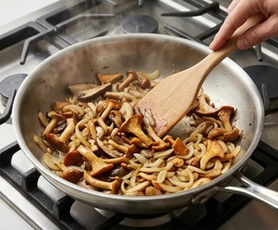 Sauté onion and mushrooms