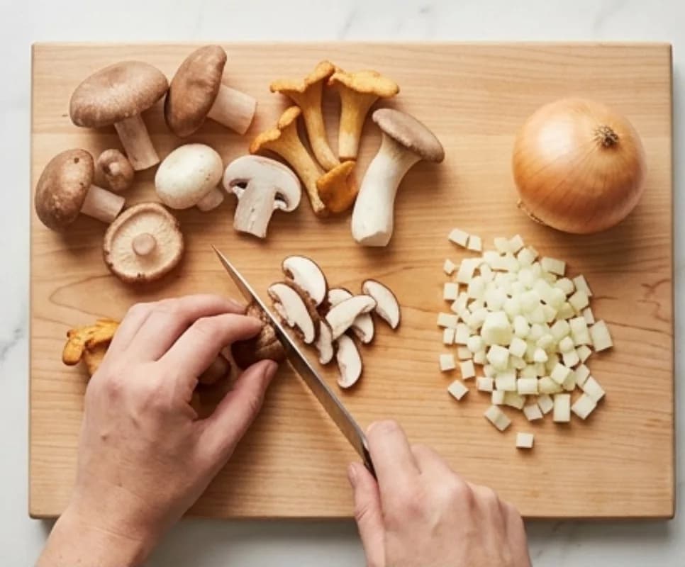 Prep the mushrooms and onion