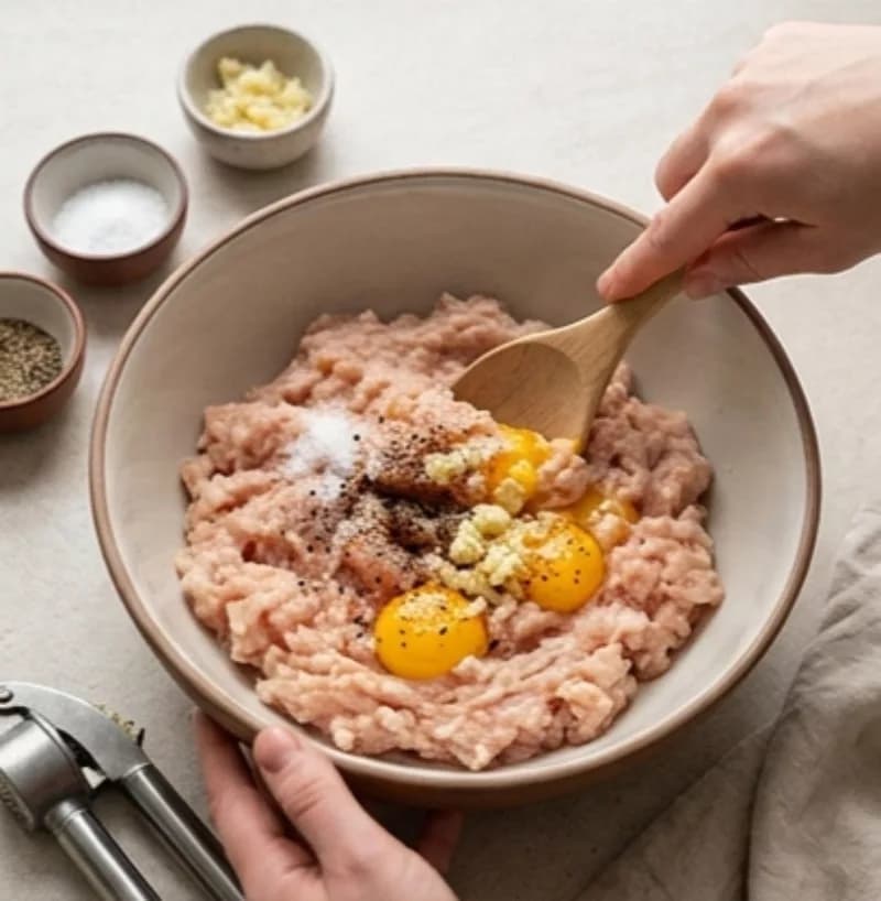 Смешивание куриной массы