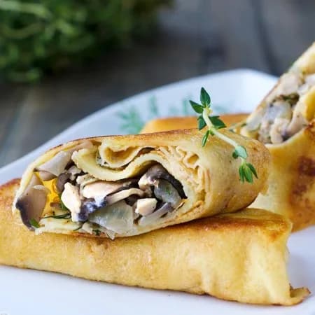 Pancakes with egg, cheese and mushrooms