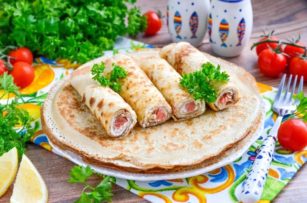 Зеленые блины с семгой