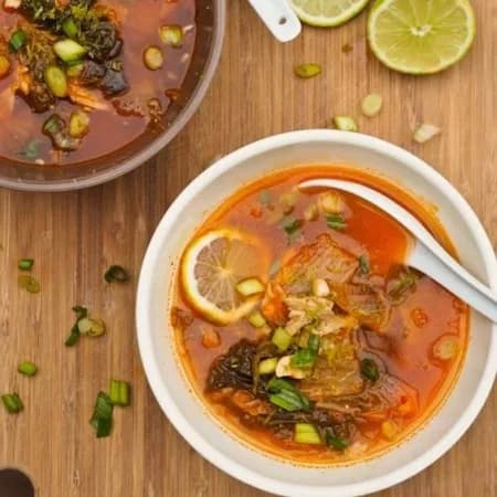 Овощной суп с куриными сердечками