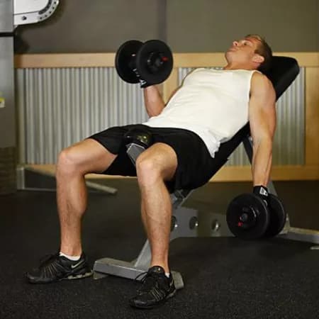 Попеременный подъем гантелей на бицепс на наклонной скамье