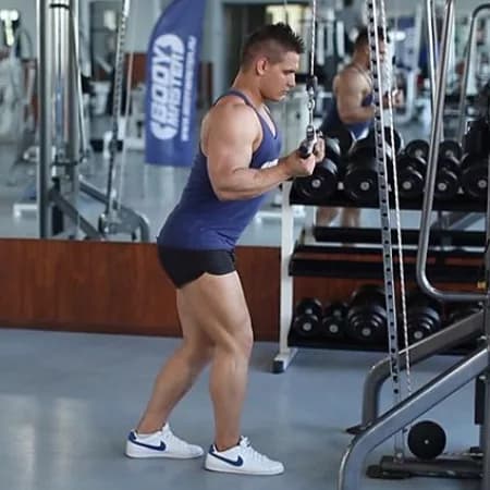 Разгибание на трицепс на верхнем блоке обратным хватом