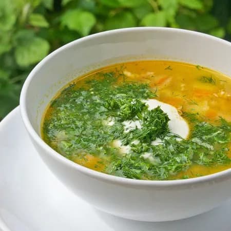 Рассольник с курицей и грибами