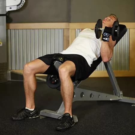 Попеременный подъем гантелей на бицепс на наклонной скамье