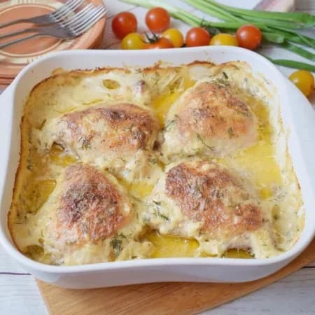 Chicken breasts baked in cream with cheese