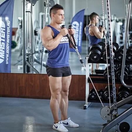 Сгибание рук на бицепс на нижнем блоке с канатной рукоятью