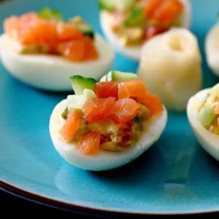 Stuffed eggs with wasabi and salmon