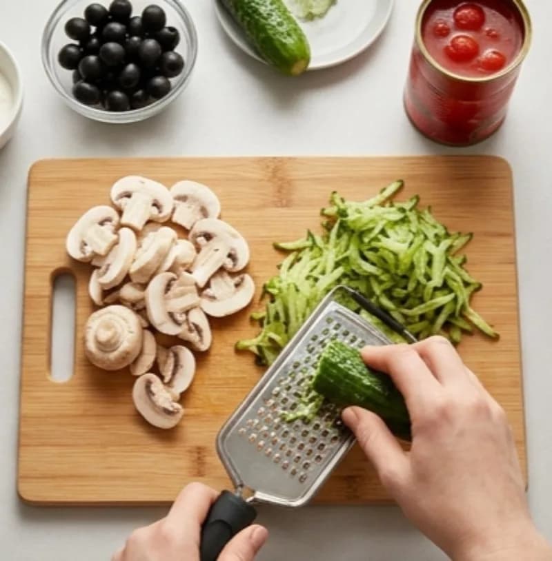 Slice veggies and mushrooms