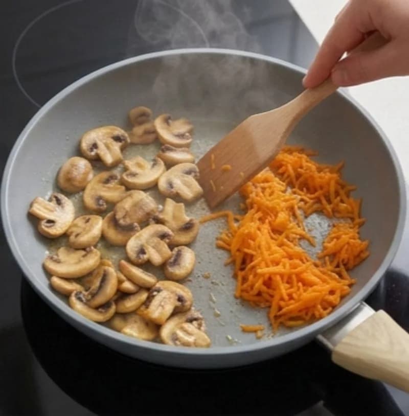 Обжарка грибов и моркови