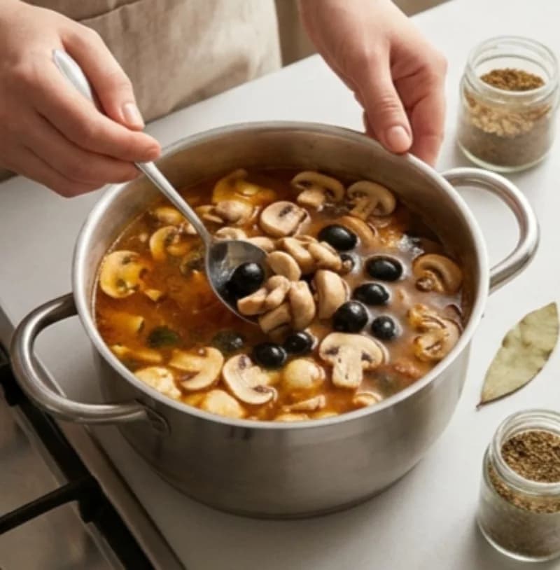 Add mushrooms and olives