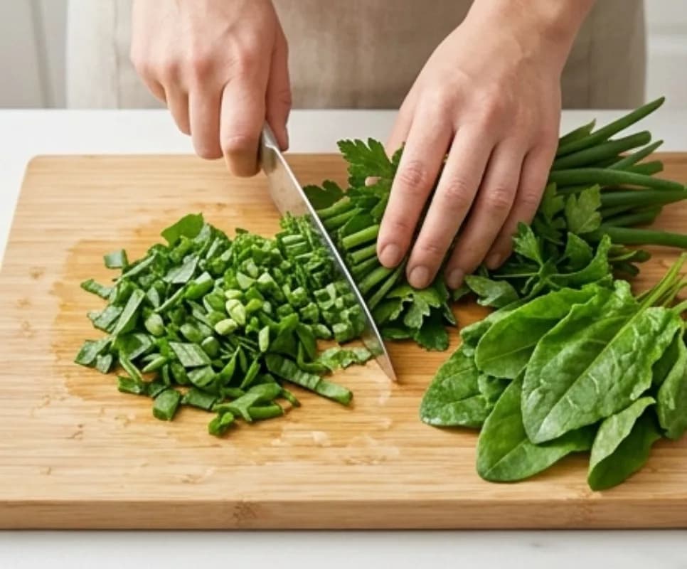 Prepare the vegetables and herbs