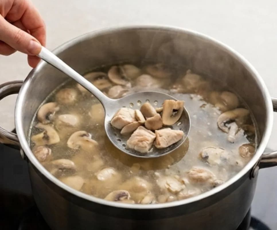 Cook chicken with mushrooms