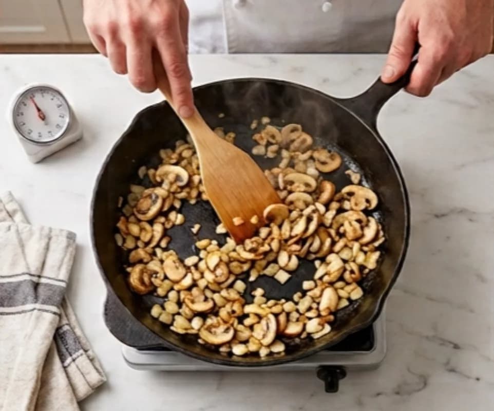 Sauté onion with mushrooms