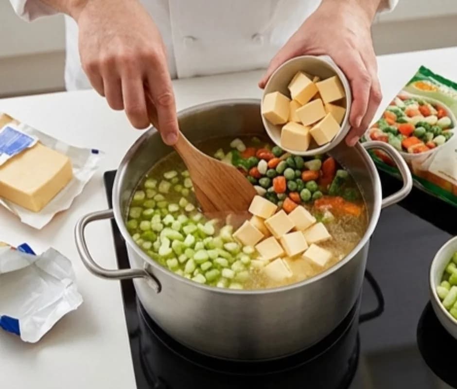 Add vegetables and cheese