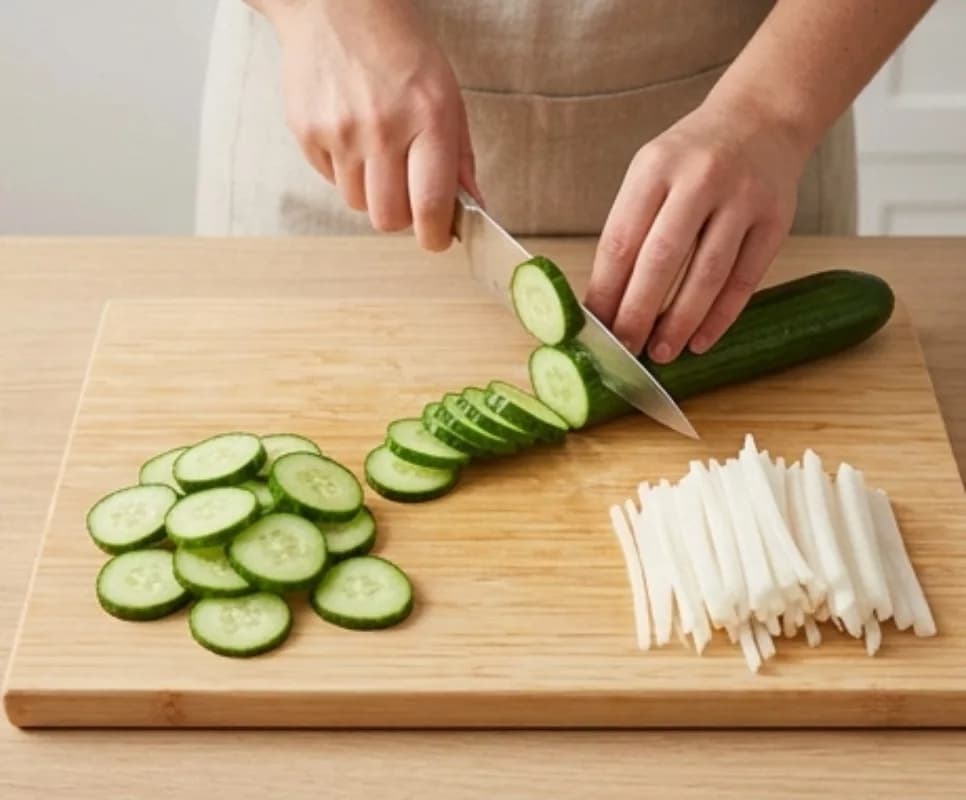 Slice Cucumber and Daikon