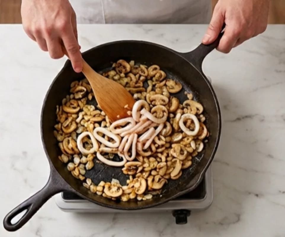 Add squid to the pan