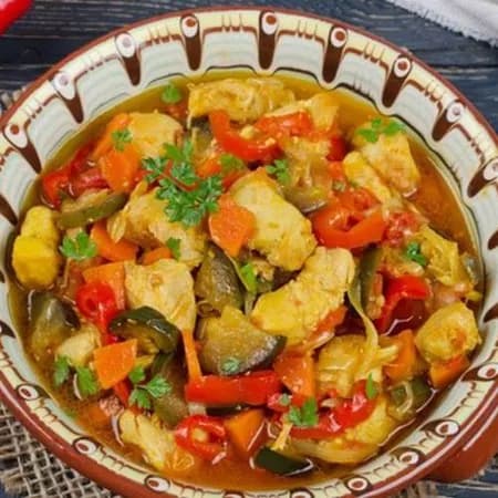 Turkey with eggplant and bell pepper