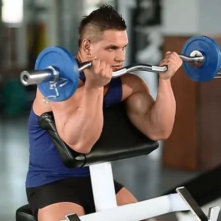 Подъем EZ-штанги на бицепс на скамье Скотта