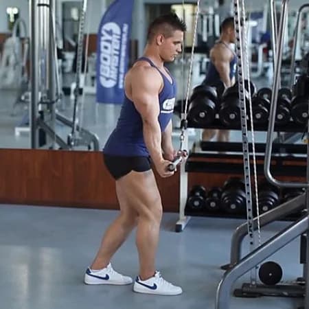 Разгибание на трицепс на верхнем блоке обратным хватом