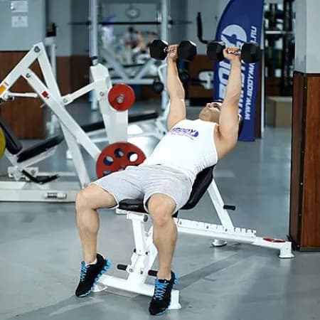 Жим гантелей лежа на скамье с положительным наклоном