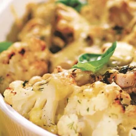 Тушёная цветная капуста с грибами