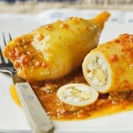 Кальмары, фаршированные креветками